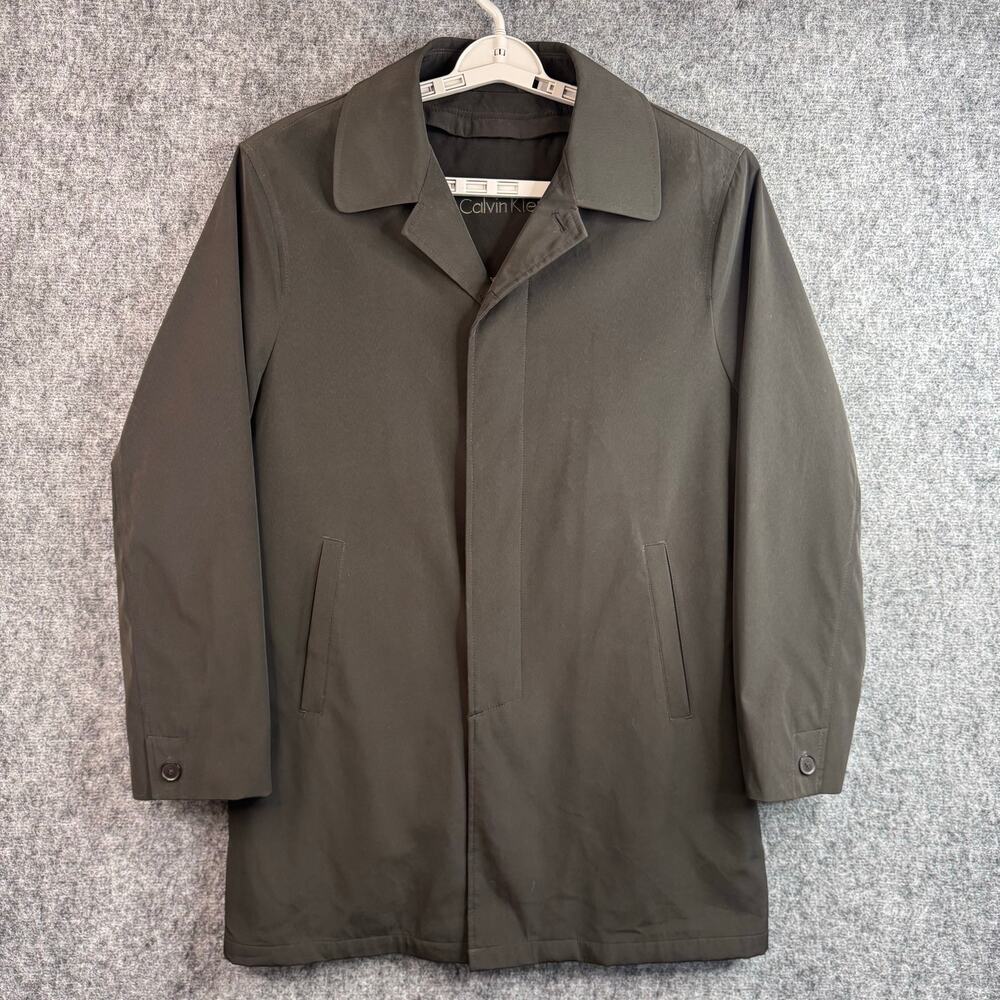 Calvin Klein Men’s Trench Coat 40 Short Olive Green Zip-Out Liner Insulated‎
